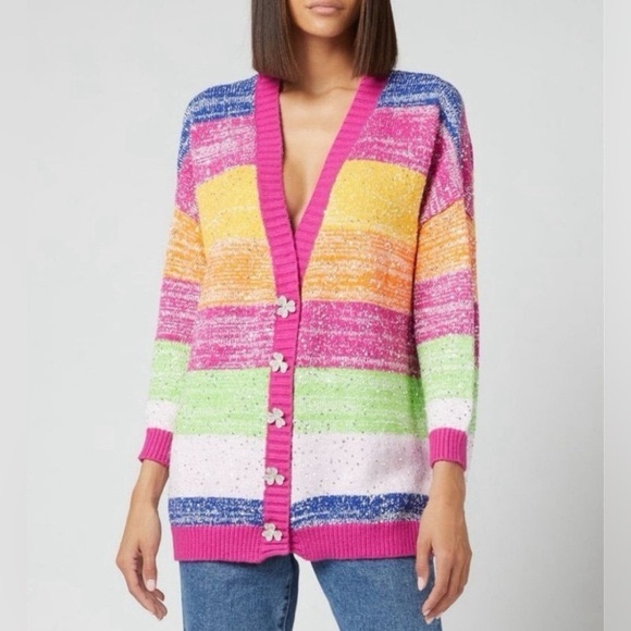 Olivia Rubin Mika Cardigan Rainbow Stripes Women’s Size Large - Picture 13 of 13